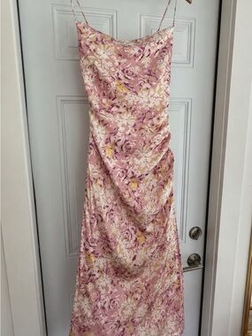 Lulu's Pink Floral Slip Midi Dress